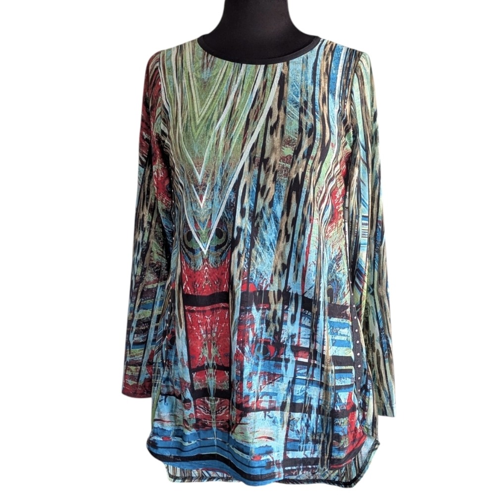Vintage Y2K Grail Boho Studded Multicolor Abstract Tunic Top Isabel M